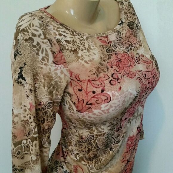 NWOT. Stunning Pink & Brown Floral Stretch - Picture 3 of 4